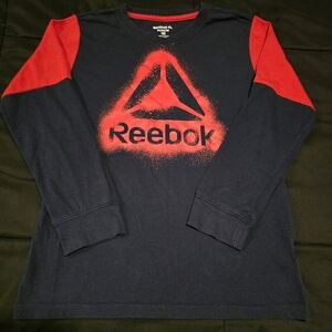 Reebok Boys Long Sleeve Logo Graphic Shirt Navy Blue & Red Size 8 Medium‎